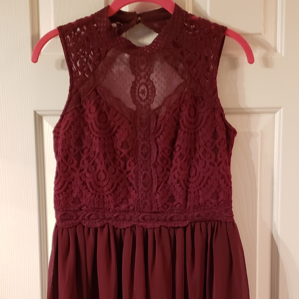 Burgundy Lace Mini Dress Small - Picture 5 of 13